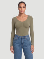 Long Sleeve Sculpt Thong Shapewear Bodysuit